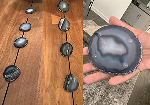 Amoystone Natural Black Agate Coasters Set Of 4 Tabletop Protection Polished Agate Stone Sciles 3-4" #TOP5