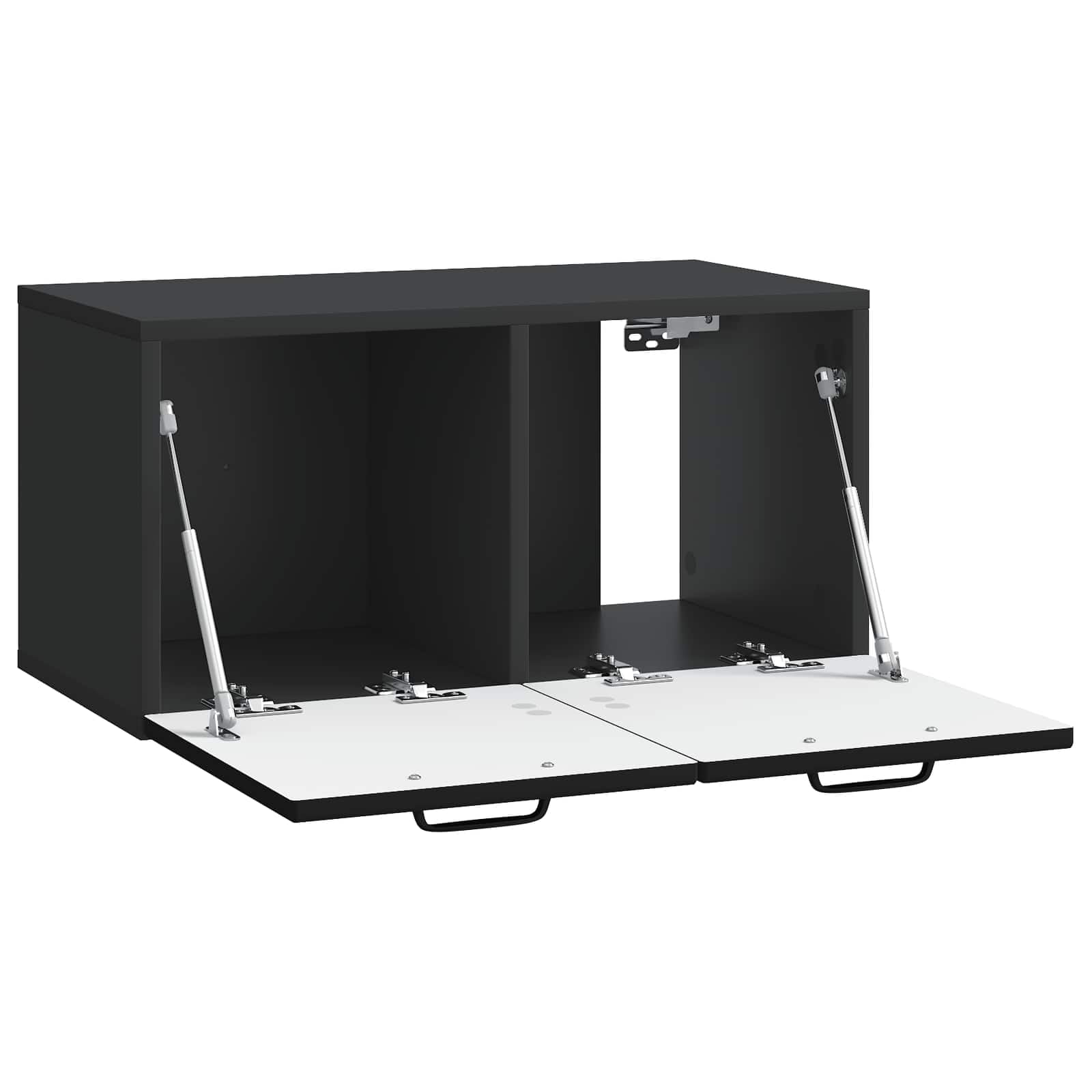 Wandmontierter TV-SchrankSchwarz 59,5x31x30 cm Holzwerkstoff Lowboard Haengend Fernsehtisch Fuer Wohnzimmer Kleines TV Board Platzsparendes Media Center mit 2 90 Grad Schwenktueren