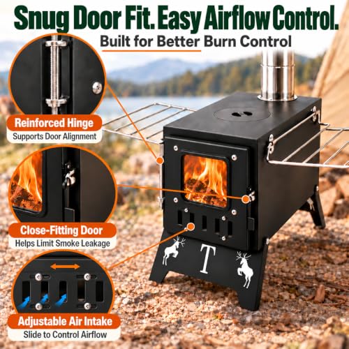 Hot Tent Stove, Portable Wood Burning Stove with Chimney for Tent Camping - Image 3