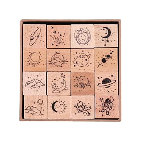 RISYPISY 16 Piezas Vintage Sellos de Goma de Madera Cover