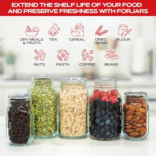 Image of FORJARS Jar Vacuum Sealer Accessory Set for Mason Jars - Compatible with Regular and Wide Mouths, Cordless Pump for Portable Manual Hand Sealing, no electric. Vacuum Sealer with Plastic Lids