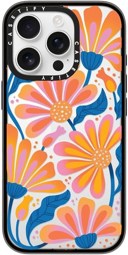 CASETiFY Compact iPhone 16 Pro Case [4 ft. 2X Military Grade Drop Protection/Slim/Lightweight] - Lazy Daisy - Clear Black