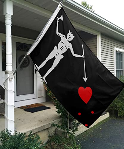 Mosprovie Blackbeard Edward Teach Pirate Flag 3X5 Outdoor Double Sided- Heavy Duty 3Ply Black Beard The Pirate Flag 3X5 Edward Teach Skeleton Spear Heart Toast To Devil- Edward Teach Pirate Flag- Super Durable 4 Rows Stitched Edge Canvas Header With 2 Brass Grommets #TOP2