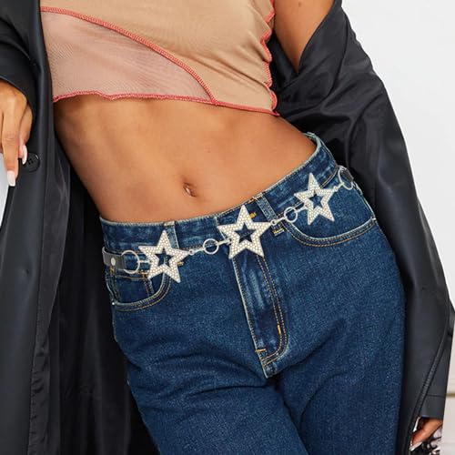 Rhinestone Star Belt Gold Leather Belt Adjustable Women Metal Belts Girls Jewelry Accessories for Jeans3
