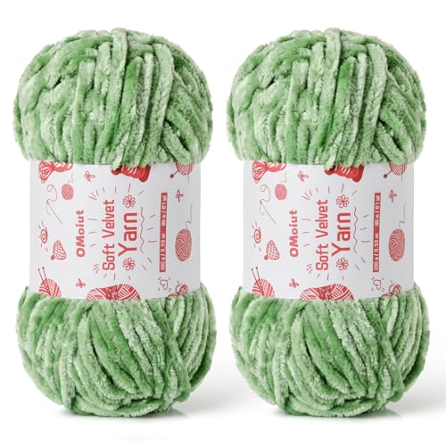 Image of 2x100g Fluffy Velvet Chenille Yarn for Crocheting and Knitting, 2x80m (87.5yd) Baby Yarn for Crocheting Soft, Crochet Chunky Yarns Amigurumi Yarns (2 Avocado Green)