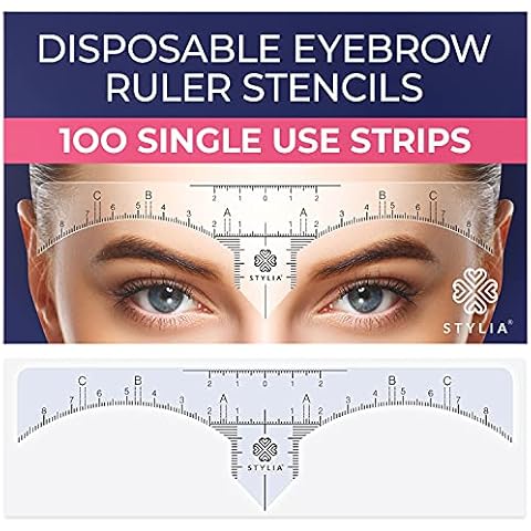 Stylia Disposable Eyebrow Stencils for Shaping, Transparent Brow Mapping Stickers for Microblading, DIY Makeup Eyebrow Ruler, Eyebrow Shaper for Women, Strong Adhesive, Universal Fit - 100 Pack Cover