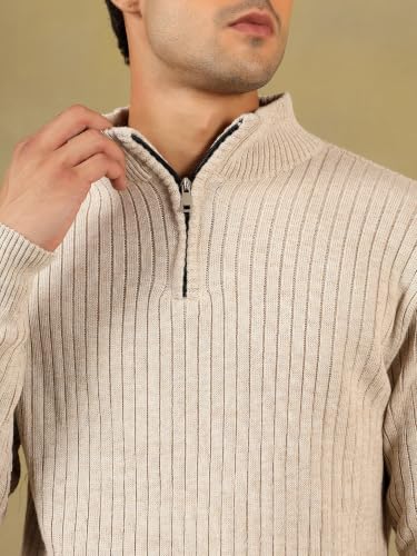 Image of Kvetoo Men High Neck Zipper Full Sleeve Woolen Winter Sweater