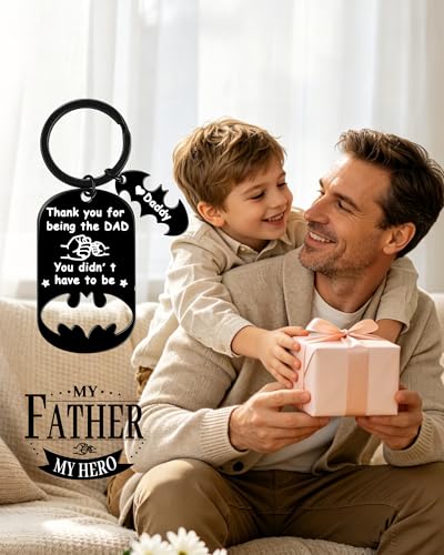 Image of Father Keychain, Batman Keychains for New Dad Step Dad Grandpa Son, Fathers Day Birthday Gift for Daddy from Daughter