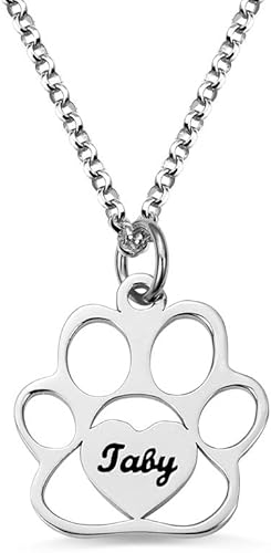 Collar personalizado de pata de perro de cachorro de plata de ley 925, acero inoxidable, grabado personalizado, nombre de huella de mascota,