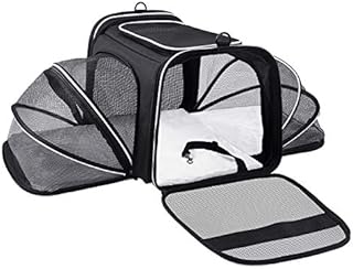 MASKEYON Airline Approved,Large 2 Sides Expandable Dog Carrier,4 Door,3 Zippered Pockets,3 Fleece Pads,Shoulder Strap,Collapsible Soft Sided Pet Travel Carrier Bag Kennel for Cats Kitty and Small Dogs
