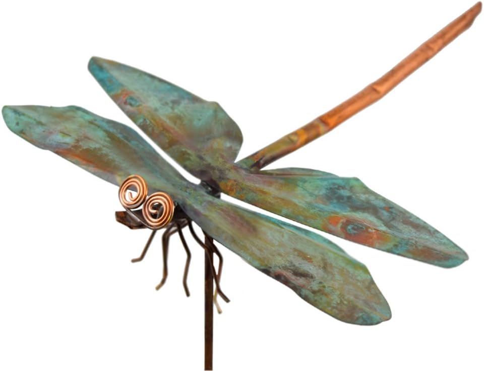 Modern Artisans American Made Copper Dragonfly Garden Sculpture & Stake