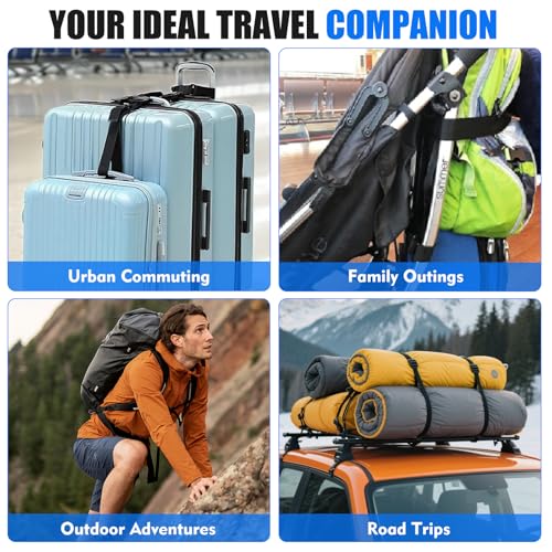 2 Pack Luggage Straps for Suitcases, Luggage Straps to Connect Two Suitcases, Adjustable T-Type and Normal Suitcase Straps for Connect 3 Luggage Together (Black)