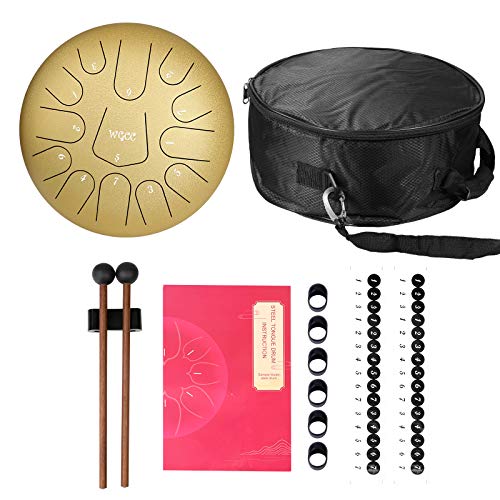 Steel Tongue Drum, 13 Notes 12 inches Hand Tongue Drum Percussion Instrument Lotus Pan Drum with Drum Mallets Carry Bag (Gold) - Thumbnail 4