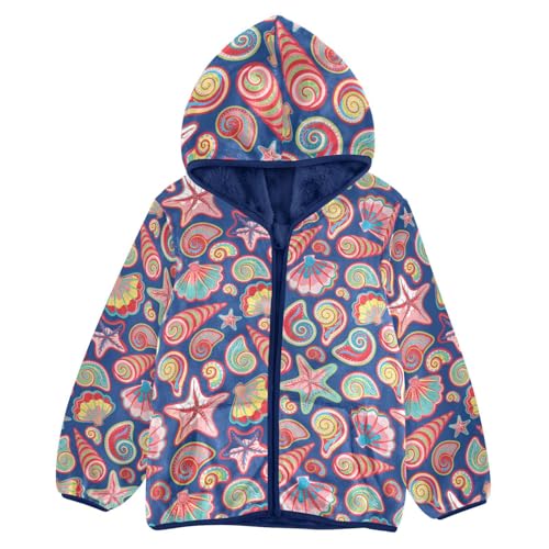Starfish Conch Toddler Fleece Jacket Baby Boys Hooded Zipper Long Sleeve Thick Warm Outerwear 3-10 Years