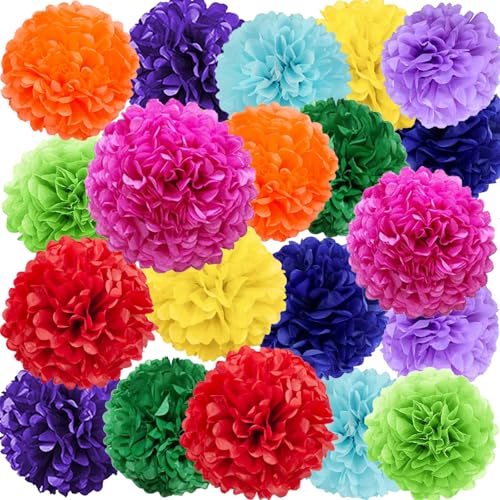 Image of We Moment Colorful Tissue Paper Flowers Decorations for Birthday Mexican Party Party Decor Ceiling Wall Hanging Tissue Pom Poms 20pcs