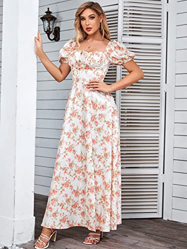 Image of KUTUMAI Women Summer Puff Sleeve Off Shoulder Floral Flowy Long Maxi Dress