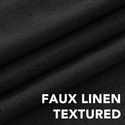 Image of H.VERSAILTEX Blackout Curtains Linen Curtains 120 inches Long 100% Black Out Curtains for Bedroom Windows, Textured Linen Look Draperies Grommet with White Liner, 2 Panels, Black