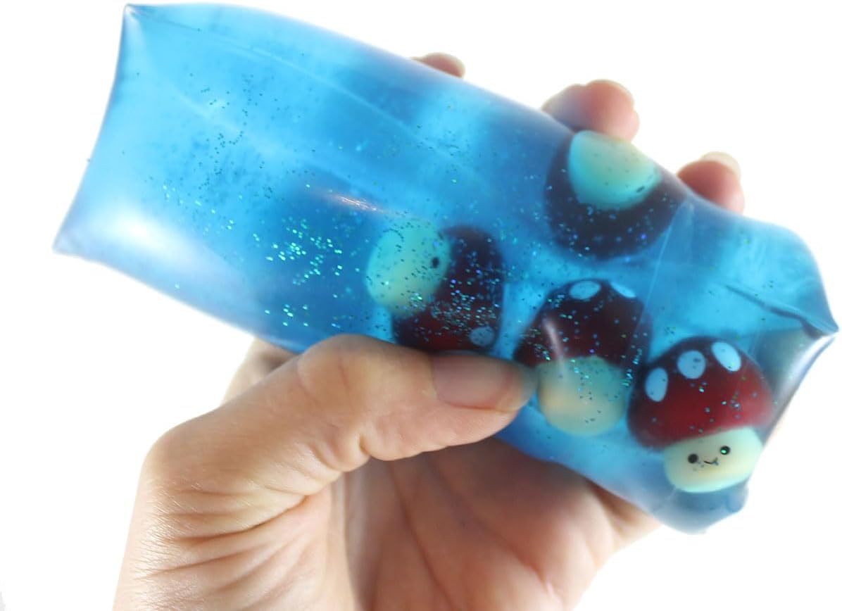 1 Jumbo Mushroom Water Filled Tube Snake Stress Toy - Squishy Slippery Wiggler Sensory Fidget Ball (Random Color)