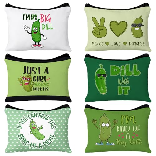 Clysee 6 Pcs Pickle Makeup Bags Cosmetic Bag Graduation Gift Zipper Pouch Bag Portable Travel Pouch Xmas Birthday Gift for Women Girls Friends