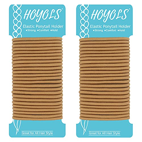 No Metal Hair Bands for Women's Hair, Ponytail Holders, No Snag Braided Hair Elastic Thick Tie for Girl Women Thick Hair 50 Court 1/8 Inch (Beeline Honey)