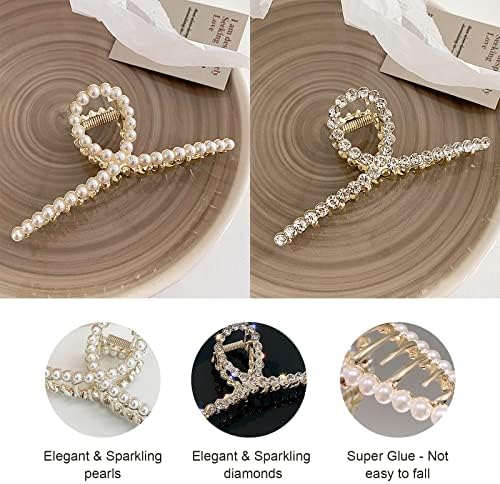 MojiDecor Big Hair Clips for Women, Anti-Slip Gold Metal Hair Claw Clips, 5 PCS Claw Clips Large Hair Clips for Women Girls Thick Thin Hair, Curly & Wavy Hair Volumes & Lengths