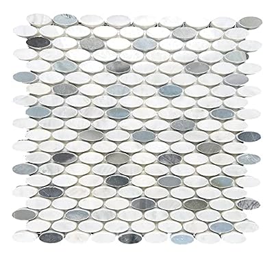 Ellipse Oval White Arabescato Marble with Bluish and Grey Mosaic Polished Tile for Floor and Wall, Bathroom, Backsplash, Accent Wall (Box (10 Sheets))