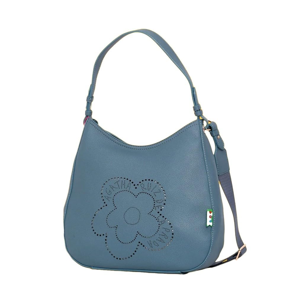 Agatha Ruiz de la Prada Bolso Hobo de color azul con flor calada en el centro