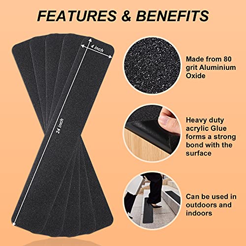 Image of Anti Slip Tape, Waterproof Self Adhesive Black 10-Pack 24 inchx4 inch Grip Tape | Heavy-Duty High Traction Tape, Wear Resistant Indoor & Outdoor Stairs, Ramps, Walkways, Skateboards