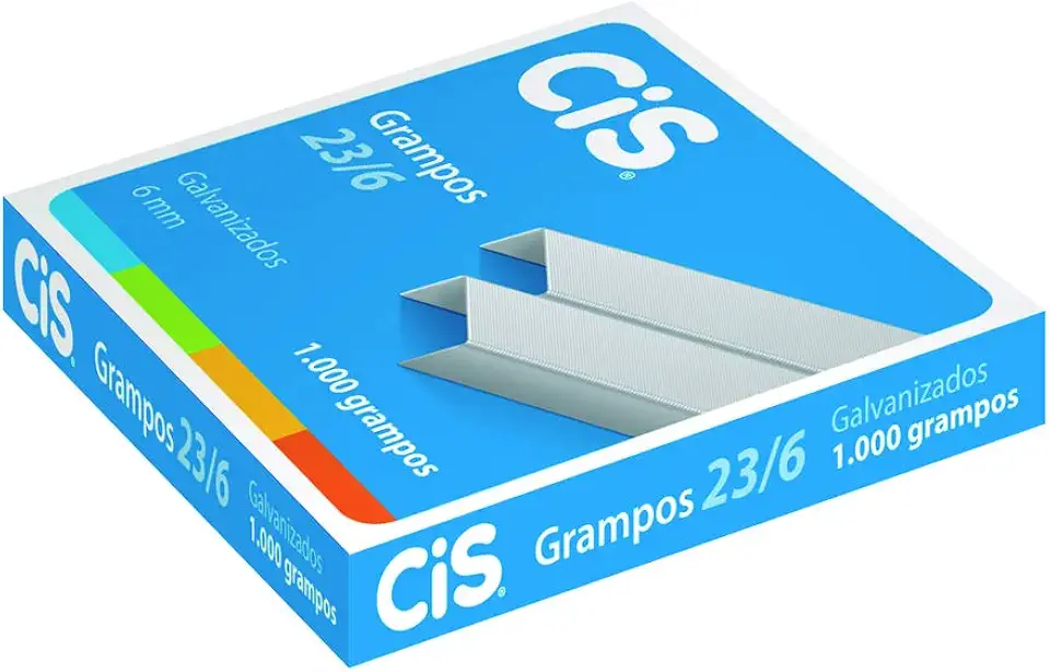 Grampo 23/6 Galvanizado para 30 folhas, 181.0100, Caixa com 1000 grampos, CIS