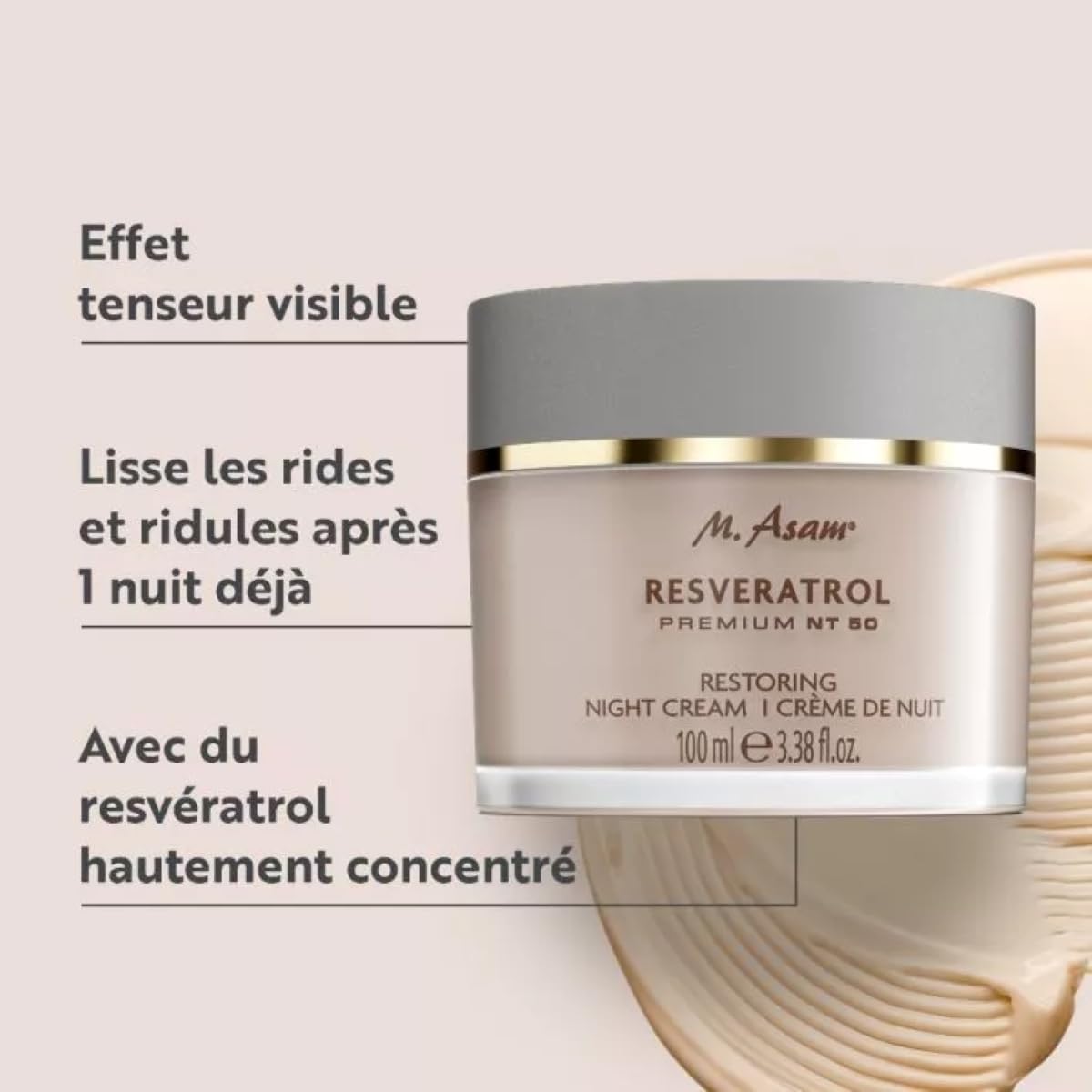M. Asam Resveratrol Premium NT50 Crème De Nuit Régénérante XXL (100 ml) | Effet instantané en une nuit, peau reposée, lissée et rajeunie au réveil, resvératrol et acide hyaluronique réticulé