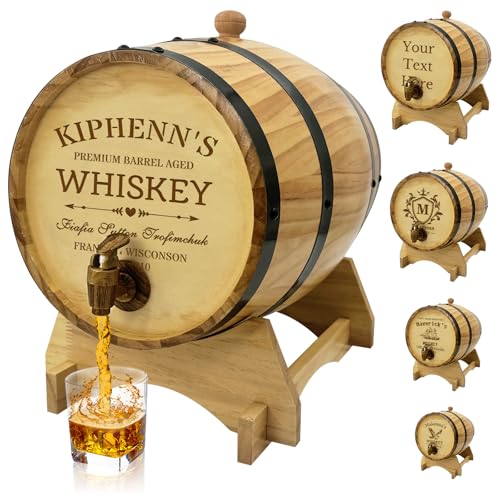 Personalized Whiskey Barrel 5 Liter - Custom Mini Barrels for Aging Whiskey, Wine, Scotch, Bourbon - Engraved Whiskey Barrel Dispenser with Wood Stand, Bung & Spigot