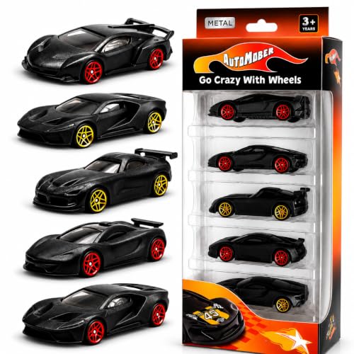 Image of Premium Black Series Diecast Metal Toy Cars Set of 5|Free Wheel Vehicles | Lamborghini|McLaren|Ford GT|Dodge Viper| Toys for Kids & Collectors| 1:64 Scale Models | Birthday Gift| Pack of 5