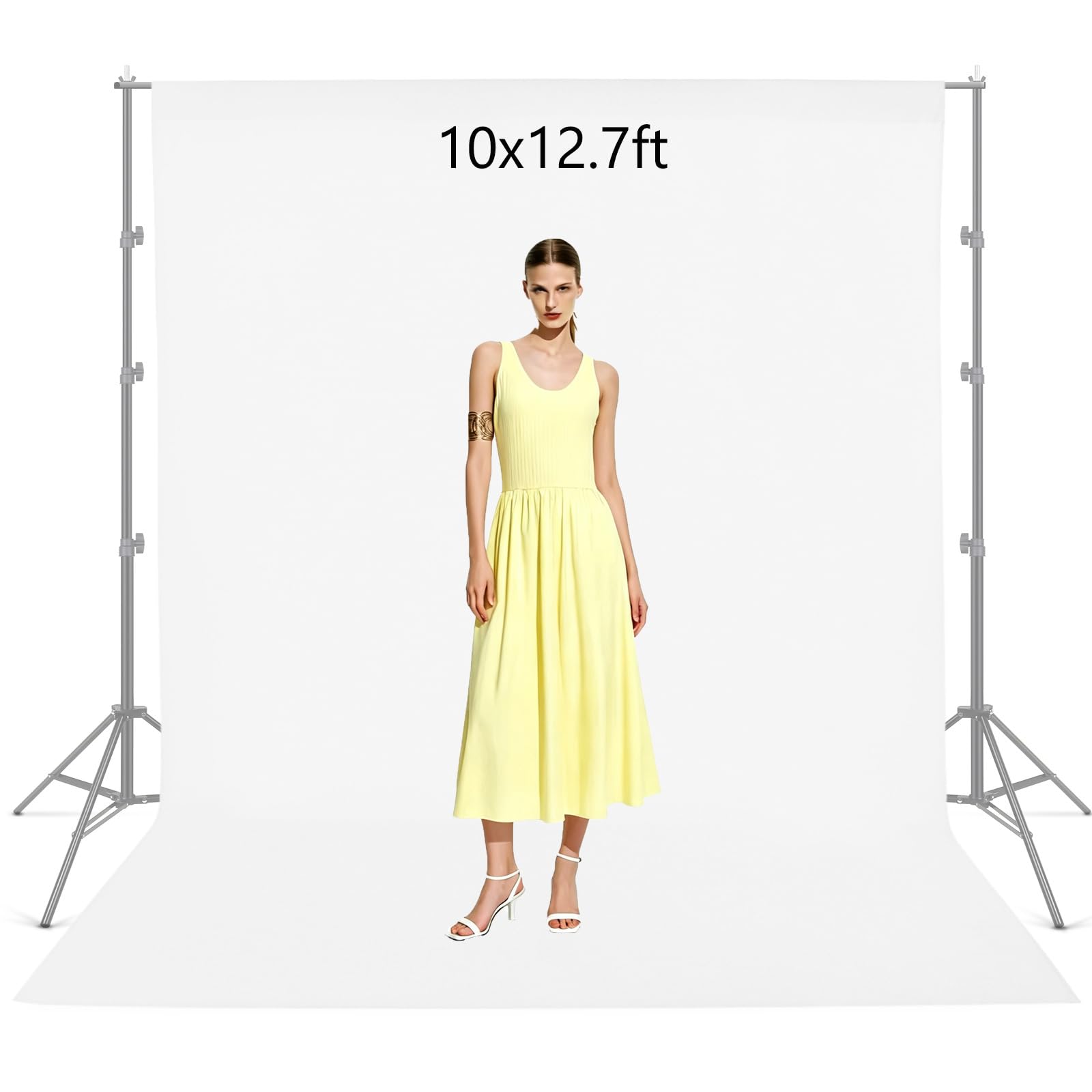 3x3.9M Hintergrund Fotografie Weiß Fotohintergrund fur Fotostudio Nicht Reflektierend Polyester Weiß Stoff Screen Backdrop Foto Hintergrund für Video Fernsehen Fotostudio(Nur Hintergrund)