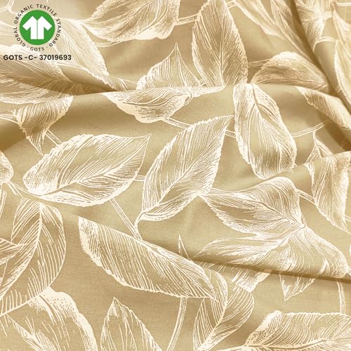 Image of HOMEMONDE Cotton 210 TC Fitted Sheet Leaf Printed Single Size Elastic Fitted Bedsheet with 1 Pillow Cover Wrinkle Free Noiseless Bed Sheets - (72 x 36 Inches, Golden) Perfect for Home Decor & Gifting