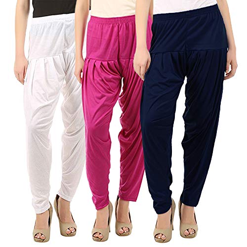 Image of Buy That Trendz Combo Offer (Pack of 3) Cotton Viscose Lycra Dhoti Patiyala Salwar Harem Bottoms Pants for Womens (White, Maroon, Black)