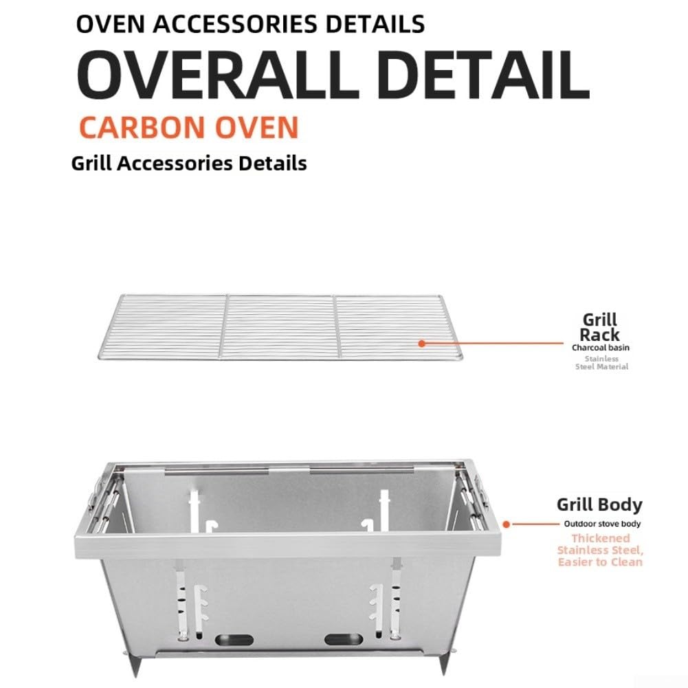 Parrilla plegable de camping para mesa IGT, barbacoa portátil de carbón de acero inoxidable con configuración rápida para senderismo, picnic, jardín, 38 x 28 cm