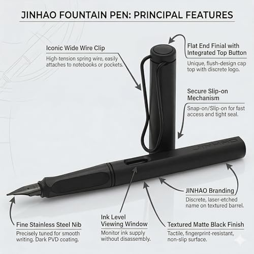 Image of ARTISTERY Black Fountain Ink Pen With Refill Converter Pump | Elegant Plastic Body Fountain Pen with Fine Nib(0.5mm) | Zero Ink Leakage Smooth Writing Ink Pen