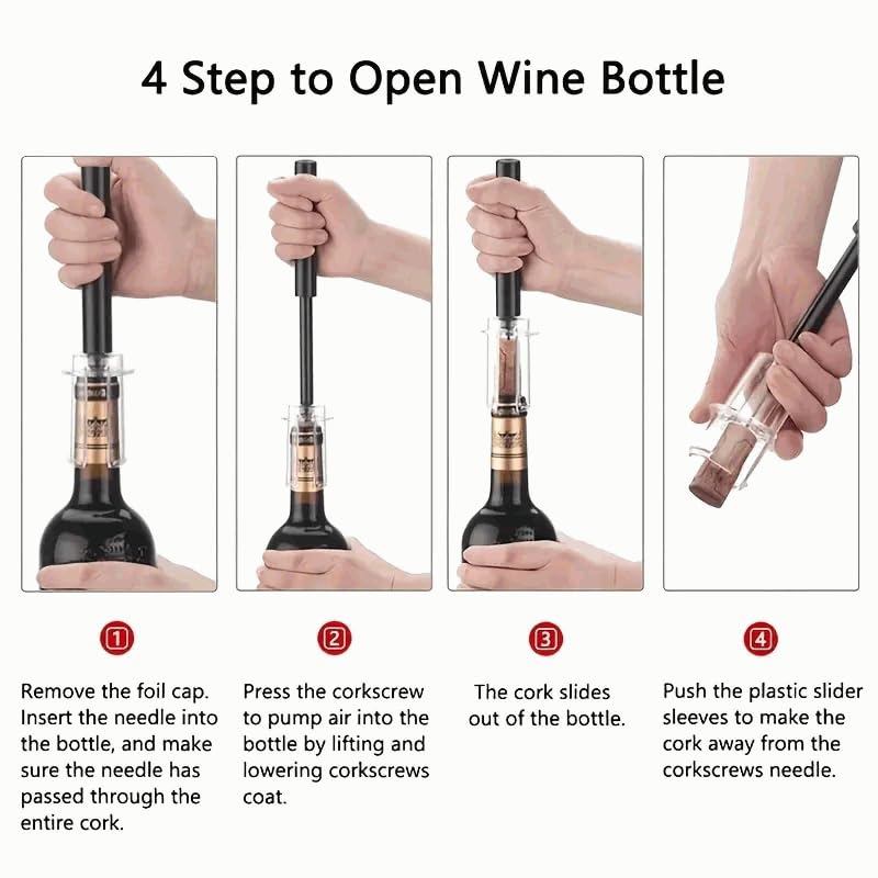 CHEFZOCO Abridor de Vino Aire Comprimido Presión, Sacacorchos de aire comprimido, Sacacorchos de bomba de aire, Descorchador de aire, Abrebotellas Vino, Mango de plástico, Uso domestico y profesional