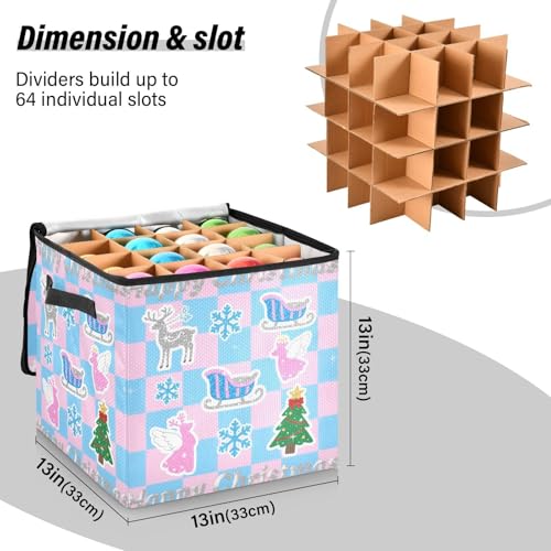 Boîte rangement décorations de Noël 64 compartiments modulables avec couvercle bleu rose