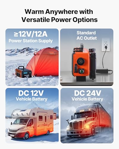 Image of VEVOR Diesel Heater 8KW, DC 12V /24V, All in One Portable Diesel Air Heater with Remote Control and LCD Screen, Fast Heating Low Noise, 1.2 Gal Fuel Tank for Trucks, Vans, RVs, Campers, and Garages