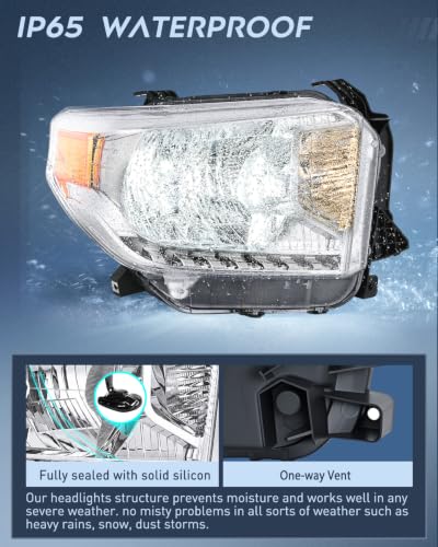 Image of Nilight Headlight Assembly Compatible for 2014-2021 Toyota Tundra | 2014 2015 2016 2017 2018 2019 2020 2021 SR5 /1794 /Limited /Platinum /SR /TRD Pro Headlamps with Chrome Housing Amber Reflector