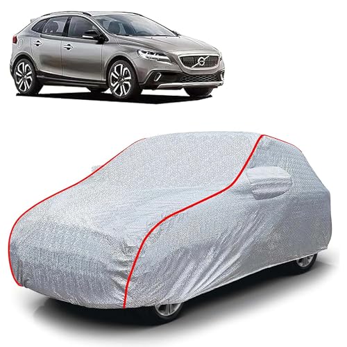 Image of Sulfar 100% Waterproof Car Body Cover Compatible with Mirror for Volvo V40 (Triple Stitched, Full Bottom Elastic, Magic Silver with Red Piping)