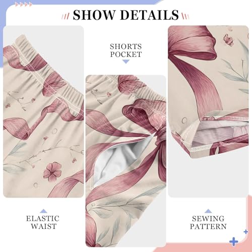 Pink Bows Grass Pajama Pants Long Sleep Pant Soft PJ Bottoms Sleepwear4