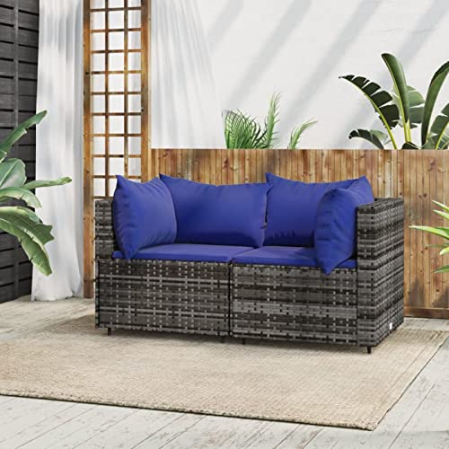 Goliraya - Sofás de esquina para jardín y cojines (2 unidades, resina trenzada), color gris