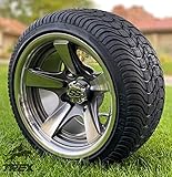 12' BULLITT GUNMETAL/MACHINED ALUMINUM WHEELS AND 215/35-12 LOW PROFILE DOT TIRES COMBO - SET OF 4 (Standard Lugs (EZ-GO, Club Car))