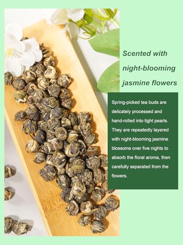 Image of TeeLux Jasmine Pearls Green Tea, Handrolled Loose Leaf, Floral Aroma, 16 oz