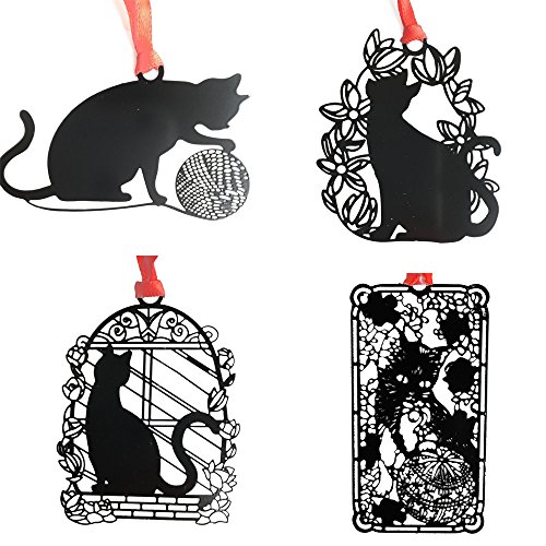 Black Metal Cats Bookmarks As Gift for Cat Lovers - JoyTong Hollow Book Marker...