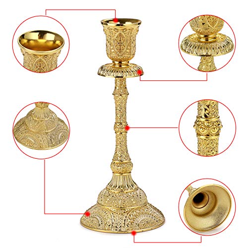 Ownmy Set Of 2 Taper Candle Holders Vintage Metal Pillar Candlestick Holders 7.4”, Elegant Brass Candle Stick Holders Decor Candelabra Set For Dining Table Centerpieces Wedding Home Decoration, Gold #TOP3