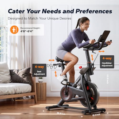 Image of Merach Magnetic Exercise Bike for Home Gym, Low Noise Stationary Bike with Soft Seat Cushion, Indoor Workout Bike with 350 lbs Weight Capacity, Spinning Bike with Self-Developed App, Tablet Mount