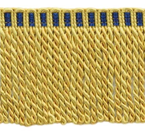 DÉCOPRO 3" (7.5cm) long Noblesse Collection Bullion Fringe Trim with Fancy Knitted Header (Style# DB3) Two Tone Gold Multicolor #4875T (Yellow Gold, Royal Blue) 27 Yards (82 ft/25m) Value Pack — image 1